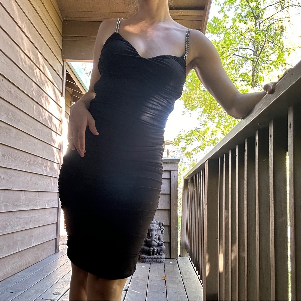 Little black cocktail dress with rhinestones